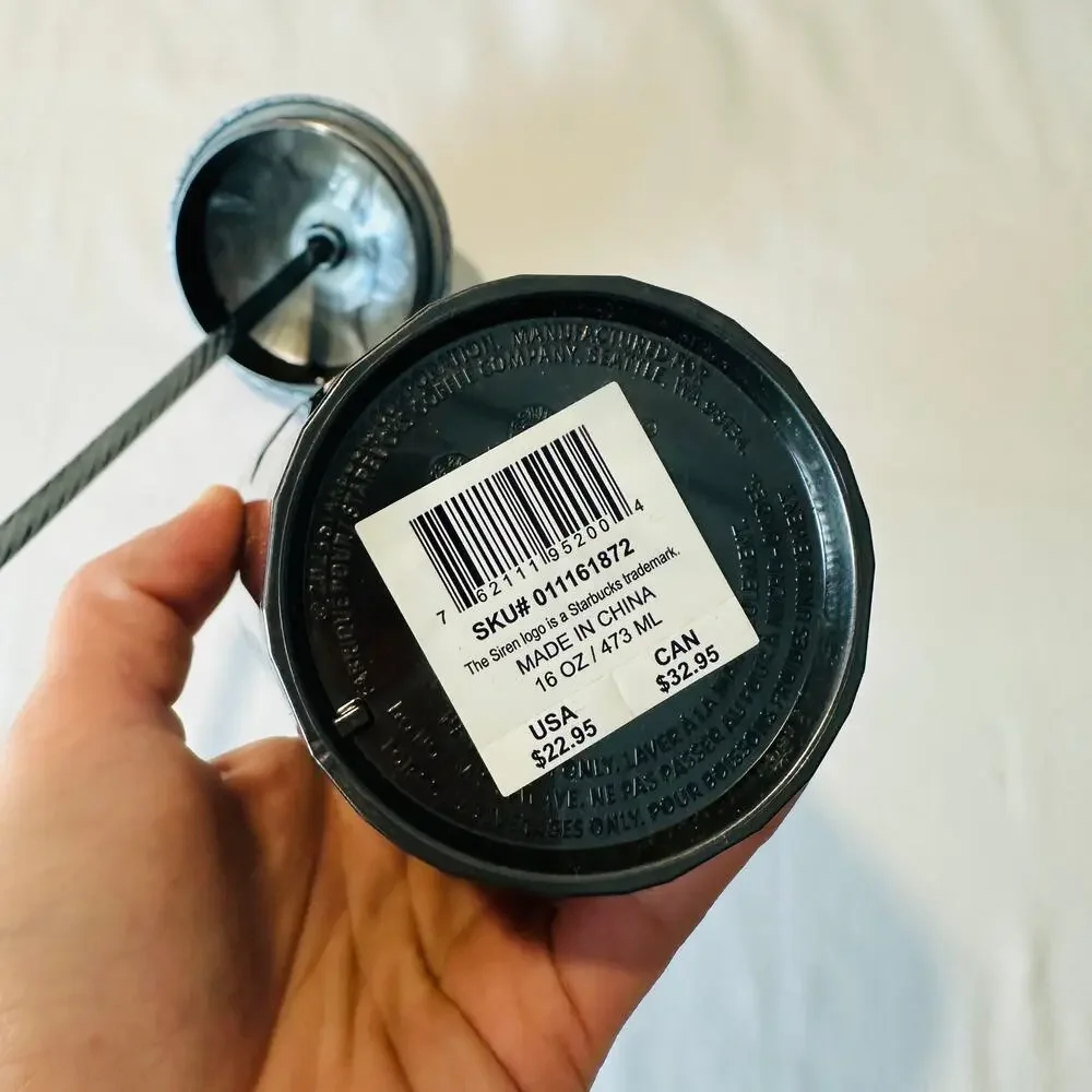 NWT Starbucks Black Domed Lid 16 oz Tumbler w/ Straw